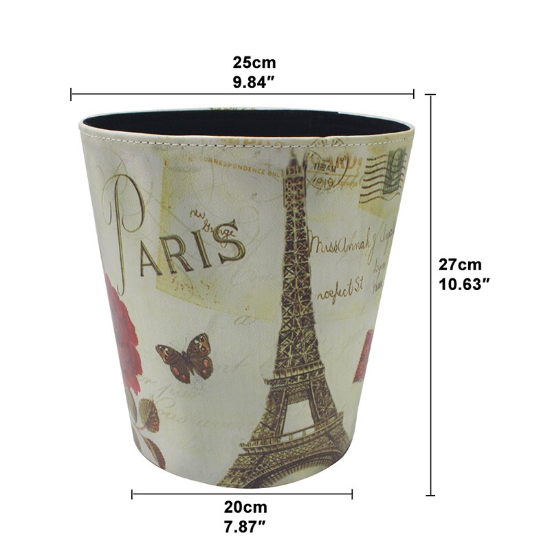 27cm Retro Wastepaper Basket PU Leather Bar Rubbish Bin Office Paper Basket Vintage without Lid Dustbin 8 Patterns