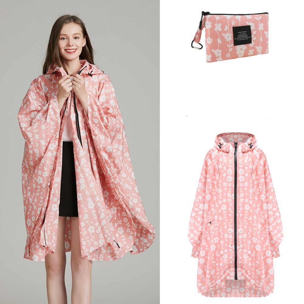 Chubasquero con capucha de flores para Mujer, impermeable, al aire libre, mochila, Poncho, chaqueta, capa, , gabardina: Pink