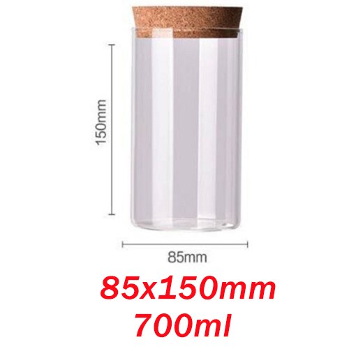 9 storlekar glasburk med lock kork kolumn lufttät burk förvaringsflaskor burkar korn teblad kaffebönor godis matburk: 85 x 150mm 700ml
