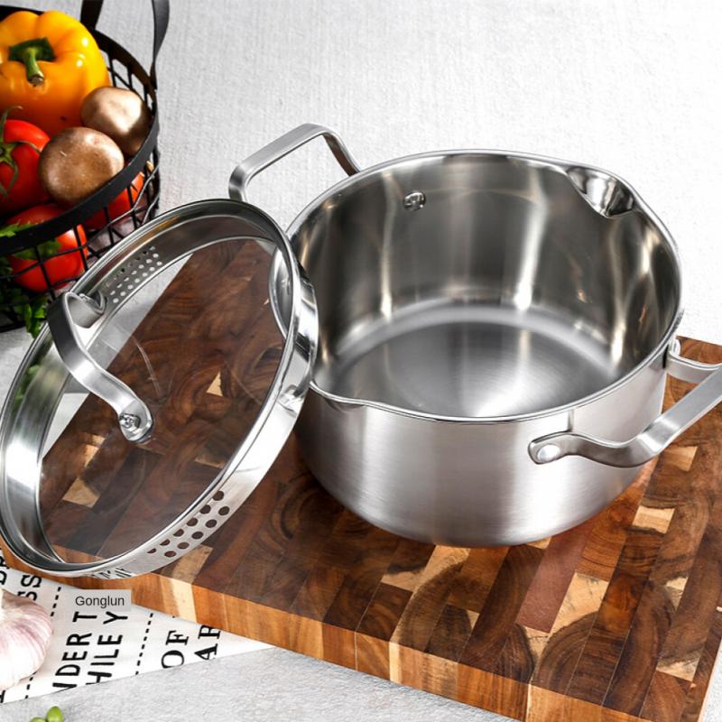 Stainless Steel Stock Pot Casserole Cooking Stockpot with Toughened Glass Lid and Non-Slip Stay-Cool Handles