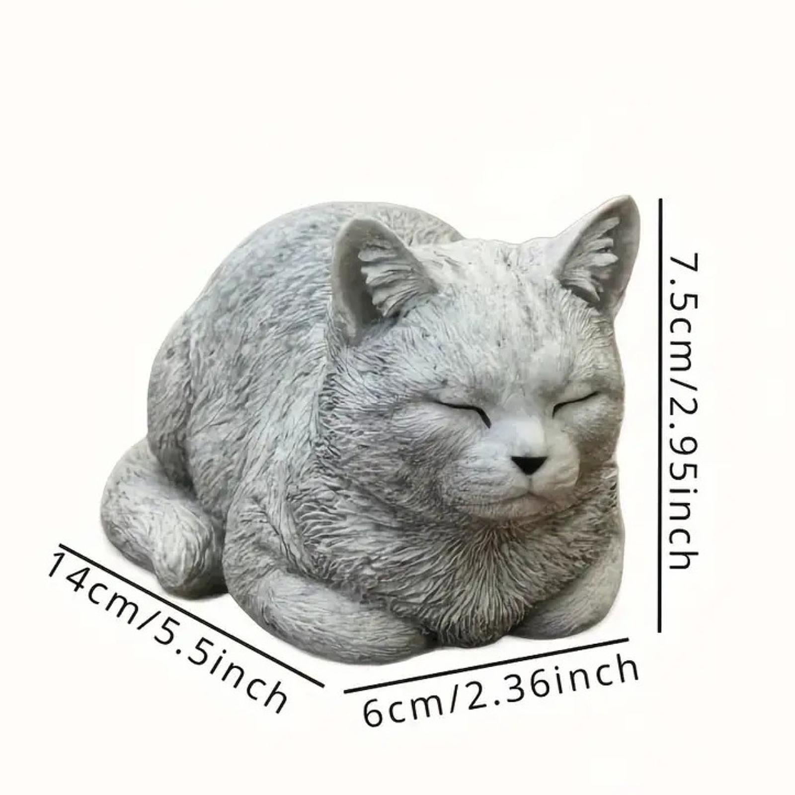Buitenbeeldje van een kat, gedenkbeeldje van hars voor op het balkon, liggende kat, decoratie voor buiten