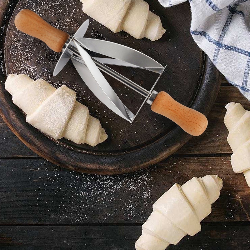 Rvs Rolling Cutter Maken Croissant Brood Wiel Deeg Gebak Houten Handvat Bakken Keuken Mes