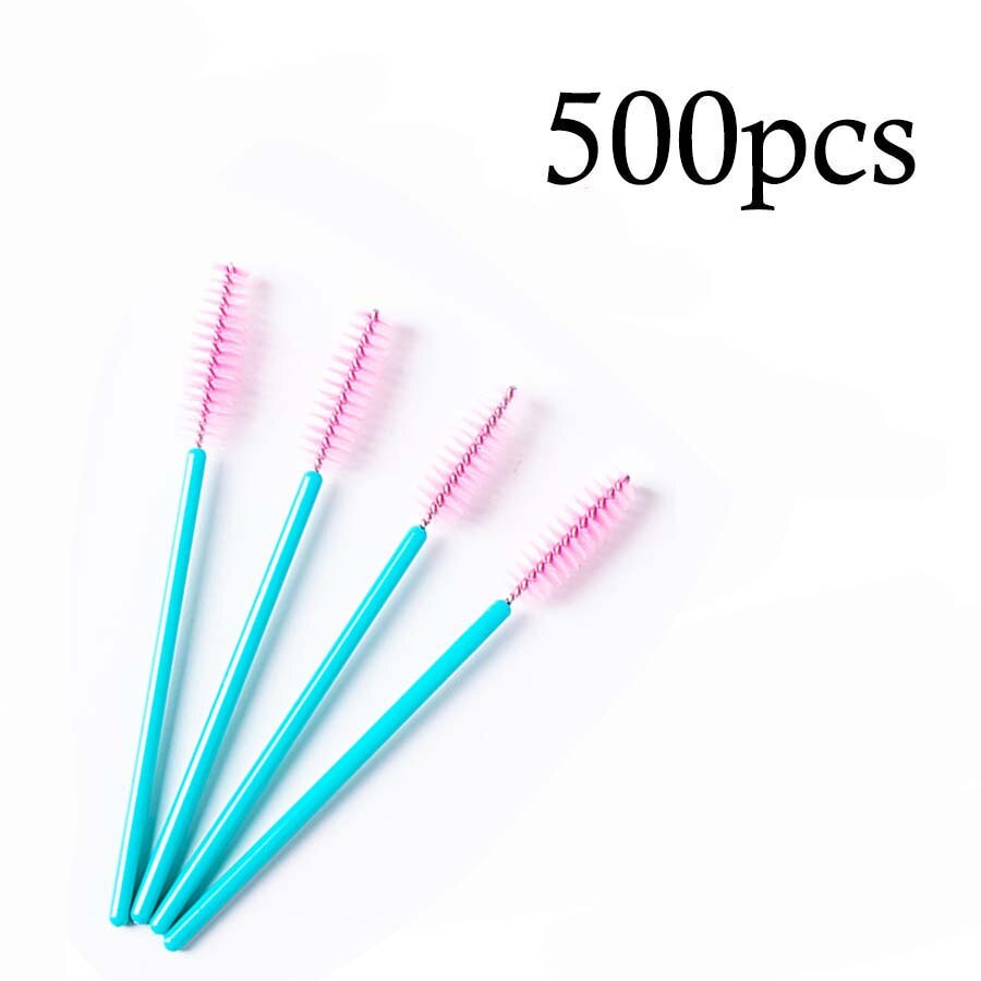 500 Stks/pak Wegwerp Kristal Wimper Borstel Kam Wimpers Extension Mascara Wands Make-Up Professionele Beauty Tool: 500pcs Pink Blue
