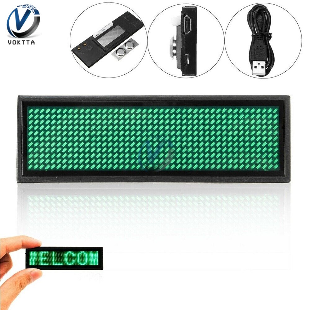 Mini LED Digital Display Aufladbare Programmierbare Name Abzeichen 15 Display Sprachen Durable Scrollen Led Tag Zeichen Abzeichen Modul: green