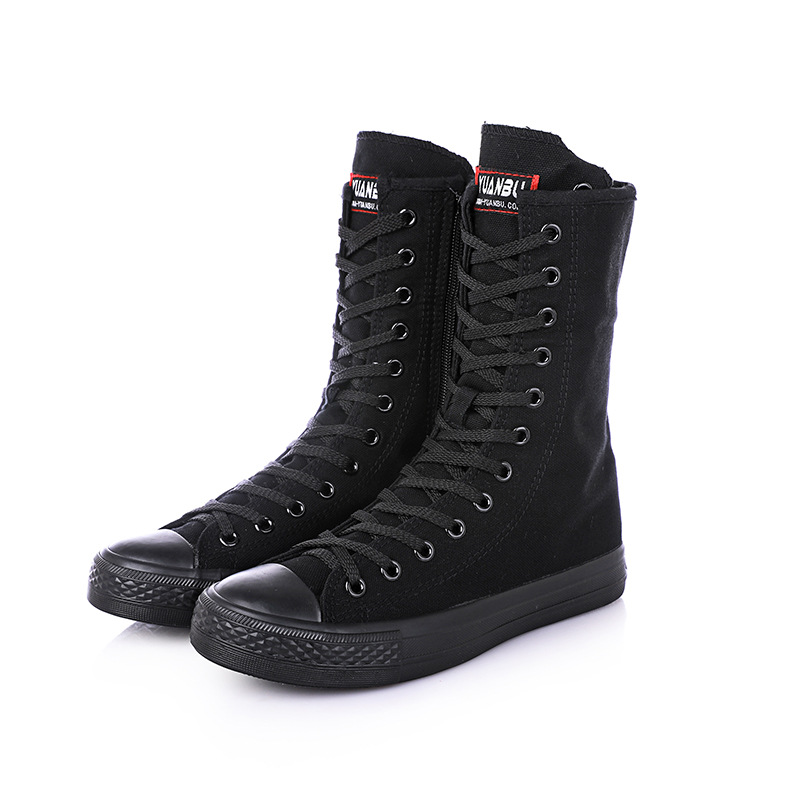 Cozulma dames witte veterlaarzen met rits aan de zijkant, canvas schoenen, dameslaarzen met ronde neus, plus maat 34-43: Zwart / 6