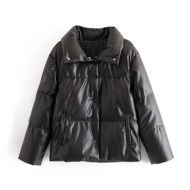 Cnlalaxury solid pu læder parkaer kvinder læder frakker kvinder tykke bomuldsjakker kvindelige dame outwear toppe