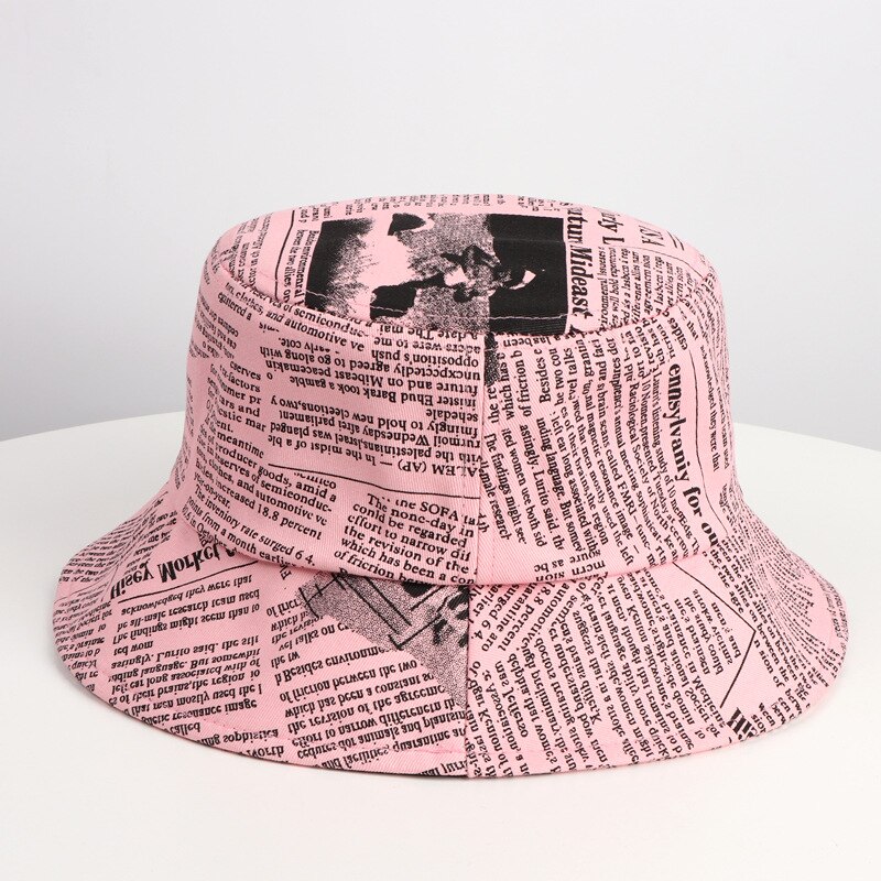 Sombrero de pescador Unisex con patrón de periódico antiguo, sombrero de cuenca impreso, tendencia urbana, sombrero de sol, sombrero de cubo Harajuku, sombrero de Hip-Hop al aire libre: Rosa