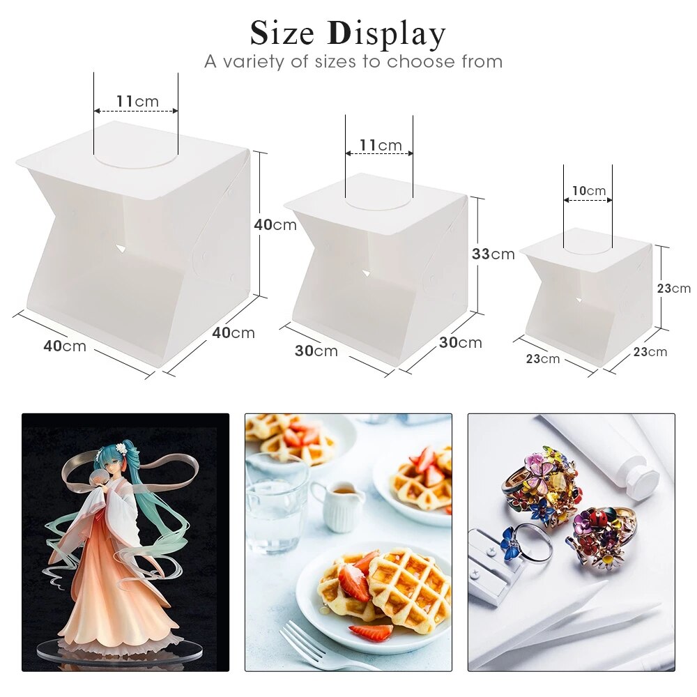 Boîte à lumière LED 40CM, Mini Studio de photographie Portable, Kit de fond et 6 arrière-plans de couleurs, boîte à lumière USB pour téléphone DSLR