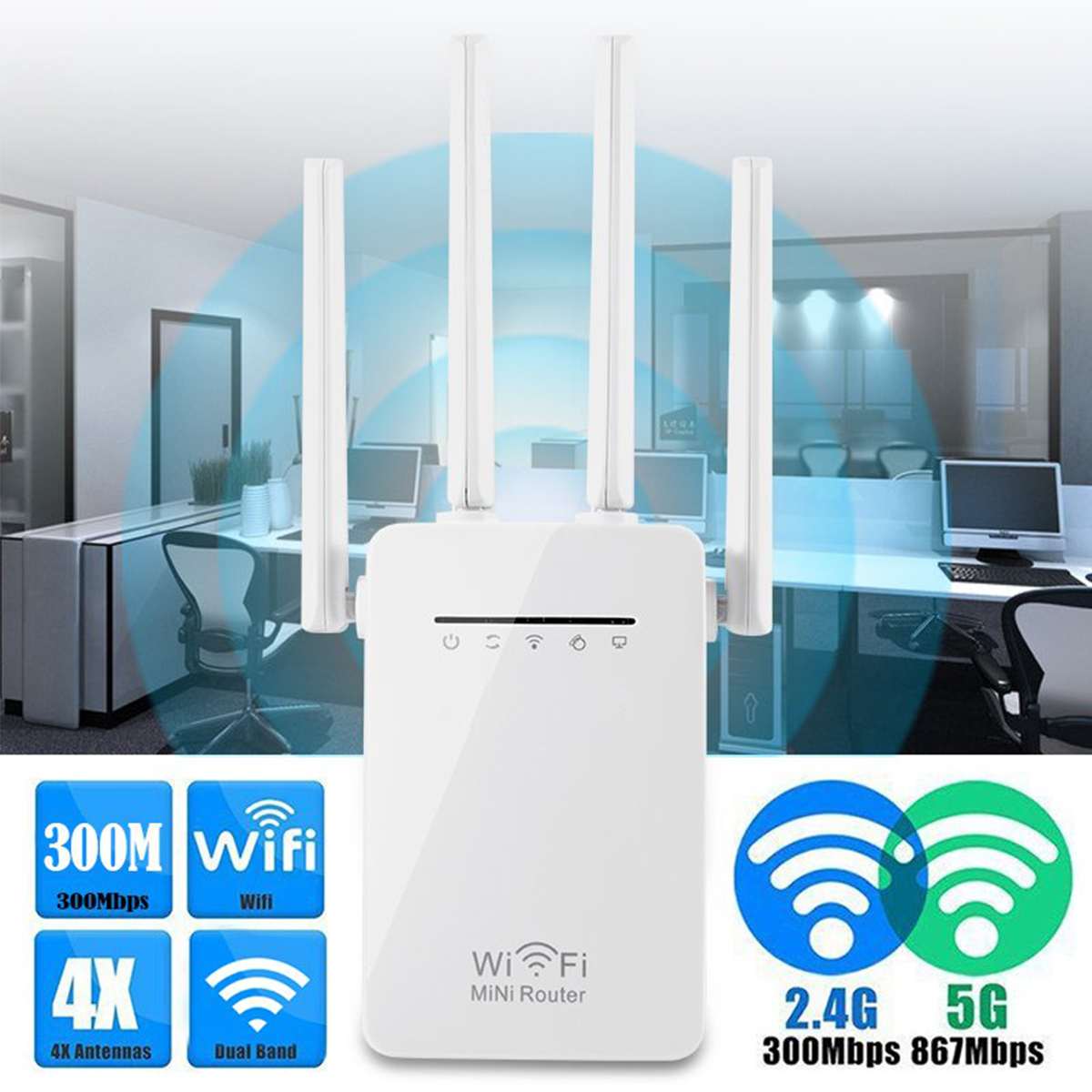 Répéteur sans fil de amplificateur de Signal de répéteur de WiFi de double bande du prolongateur 300Mbps de gamme de Wifi pour le réseau du routeur 2G/3G/4G/LTE