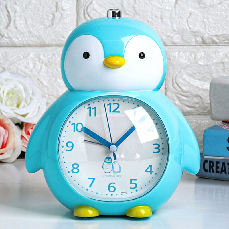 Little penguin student cartoon silent night light bedside bedroom can talk children music multi-function alarm clock: Blue