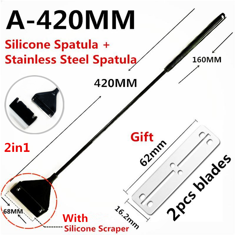 Stainless Steel Aquarium Algae Scraper Fish Tank 2in1 Silicone Scraper Blade Aquatic Water Live Plant Grass Cleaning Tool Kit: A-420mm(2in1)
