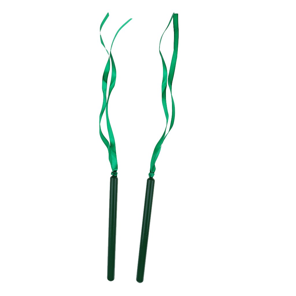 2Pcs Rhythm Sticks With Coloured Ribbon Percussion For Children: Green