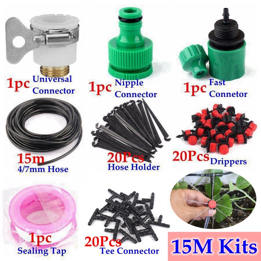 5~40M DIY Drip Irrigation System Automatic Watering System Garden Hose Micro Drip Garden Watering Kits Adjustable Drippers: 15m Kits