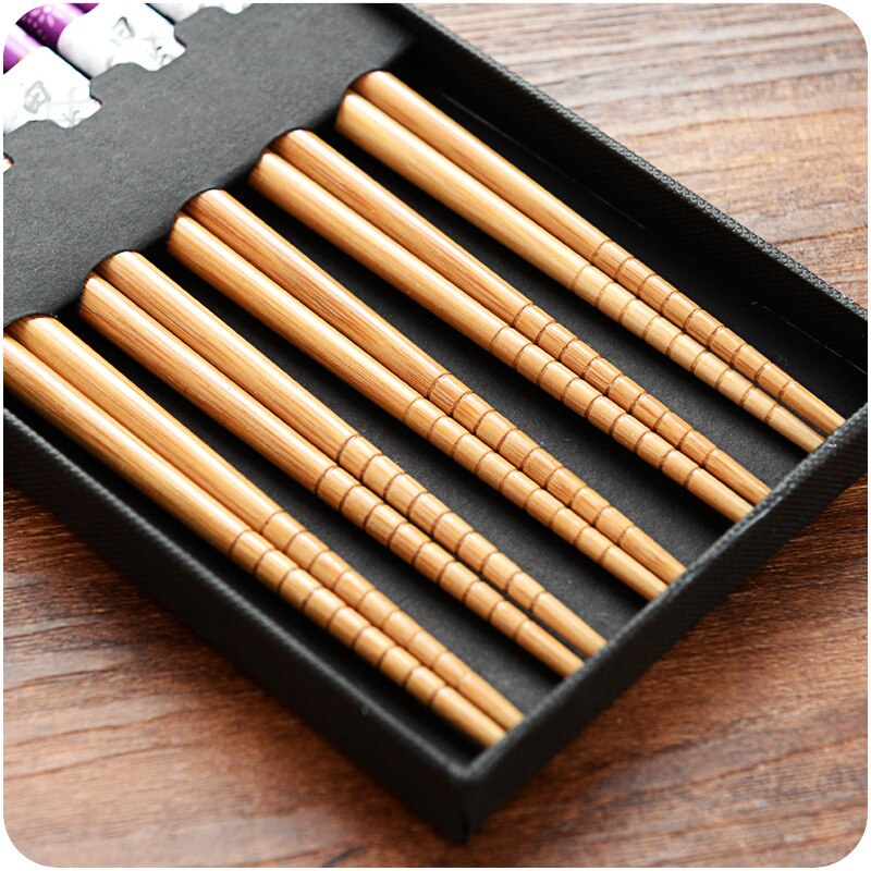 Reusable Japanese style bamboo chopsticks set 5 pairs of Chinese food dessert chopsticks