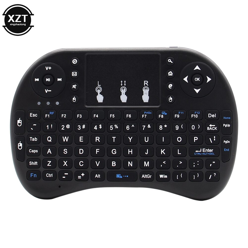 Miniteclado I8 retroiluminado, 2,4G, con Control remoto, inglés, ruso, Air Mouse, inalámbrico, para ordenador portátil, TV BOX, Touchpad, USB: Negro
