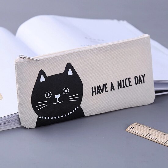 Canvas Pencil Case for School Cute Pen Bag Simple Striped Grid Pencilcase Pen Box Stationery Pouch School Office Supplies: 7