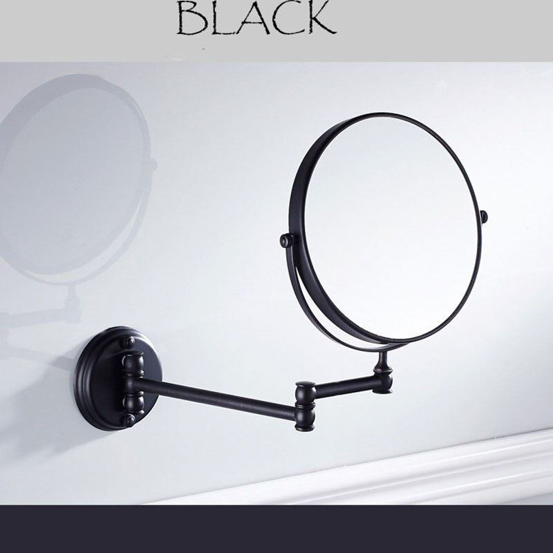 8 inch Bathroom Mirror Dual Arm Extend 2 Face Round Copper framed Make Up Mirror: Black