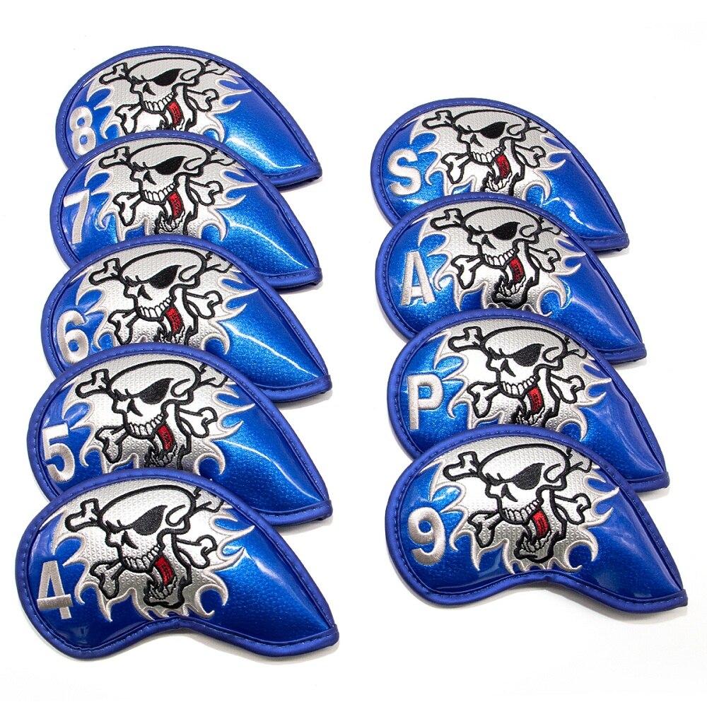 Golf Club Iron Cover Headcover skull with Red stitch Golf Iron Head Covers Golf Club Iron Headovers Wedges Covers 9pcs/set: Deep Blue