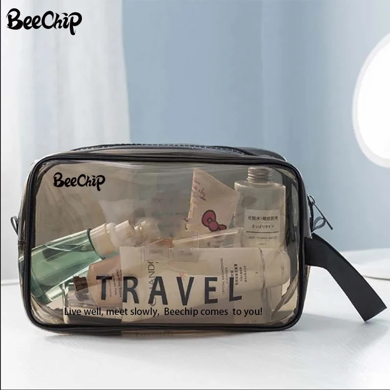 Estojo de maquiagem transparente em pvc, bolsa de higiene multiuso para viagem, organizador de cosméticos portátil, bolsa de armazenamento transparente