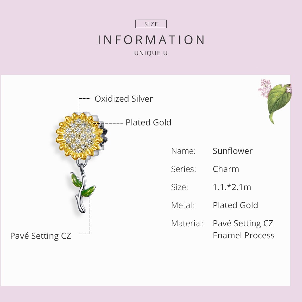 Colgante de girasol wastu de plata de ley 925, cuentas de esmalte amarillo aptas para Pulsera Original, colgantes para fabricación de joyas CQC1211