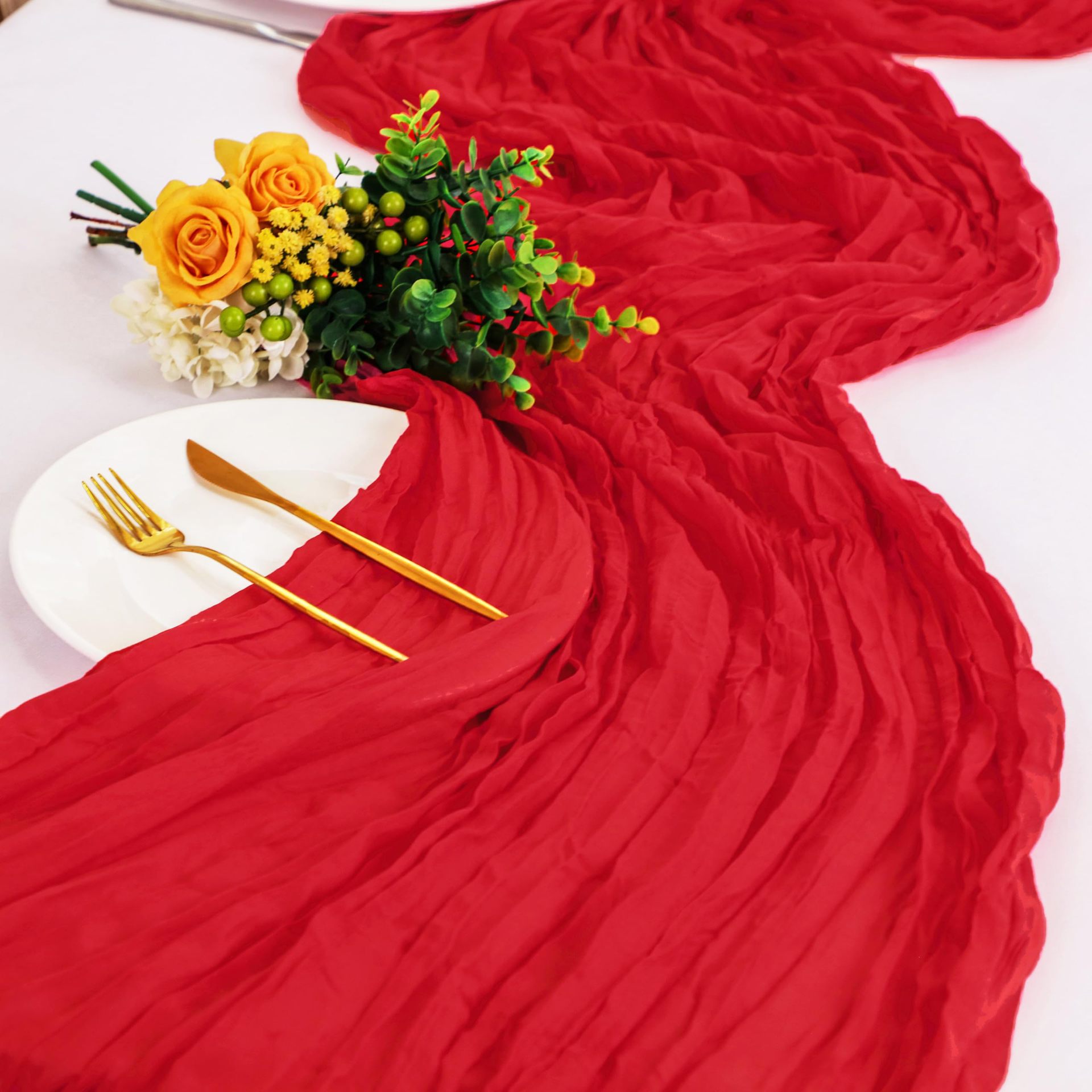 Camino de mesa semitransparente de gasa verde salvia, estilo rústico Vintage campestre para decoración de mesa de comedor, de Navidad y boda: 32 x 210 cm / YELLOW