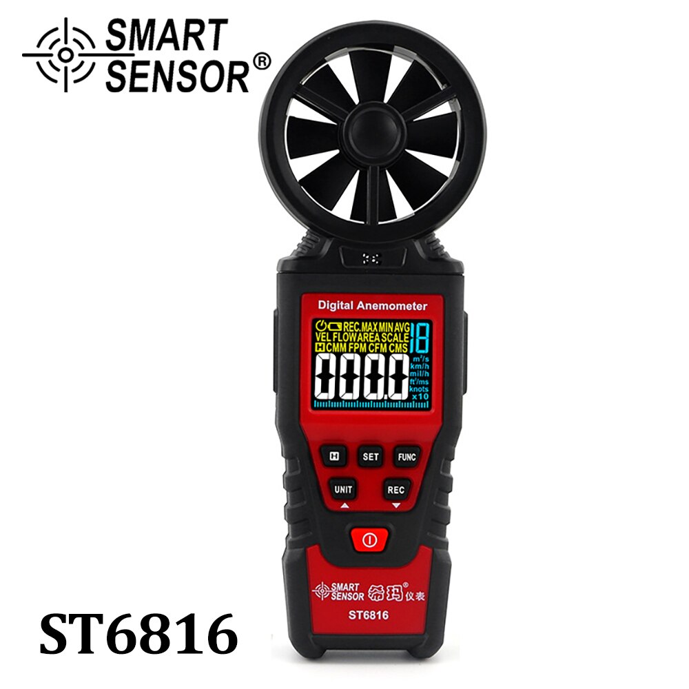 SMART SENSOR Mini Anemometer LCD Digital Wind Speed Meter Air Velocity Temperature Measuring with Backlight: ST6816