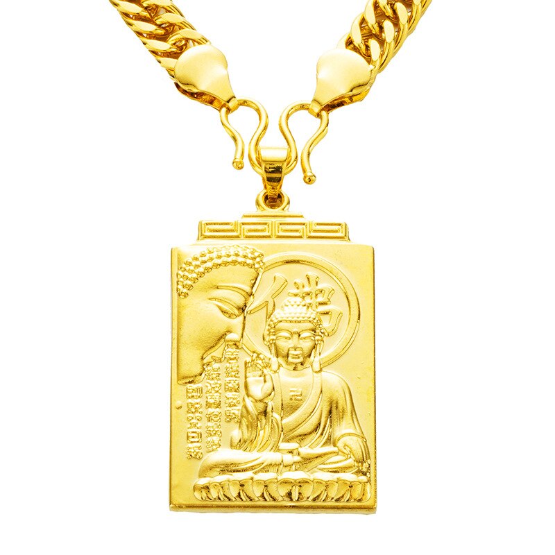 OMHXFC Europese Man Man Party Verjaardag Huwelijkscadeau Rechthoek Boeddha God 18KT Real Gold Charm Hanger PN76