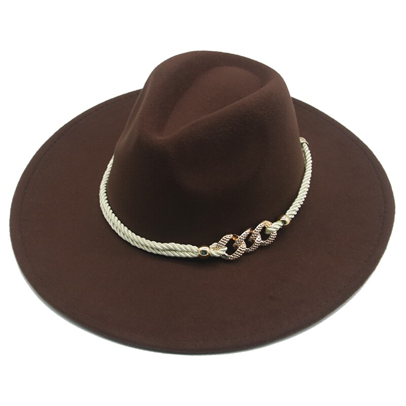 Grote Rand Winter Hoeden 9.5Cm Effen Kleur Kaki Winter Vrouwen Hoeden Brede Rand Formele Fedora Vilten Hoeden Vrouwen Hoeden sombrero De Mujer: coffee