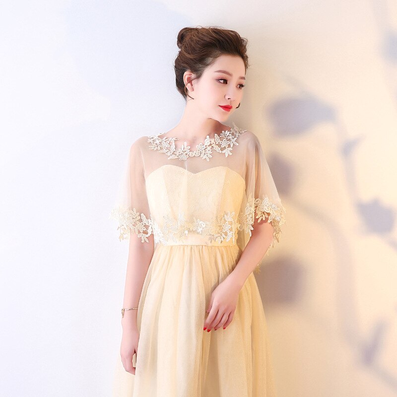 Noite shtapetes para mulher rendas bolero mariage curto xales elegante capa de novia vestidos de noiva cabo bolero acessórios de casamento: Champagne