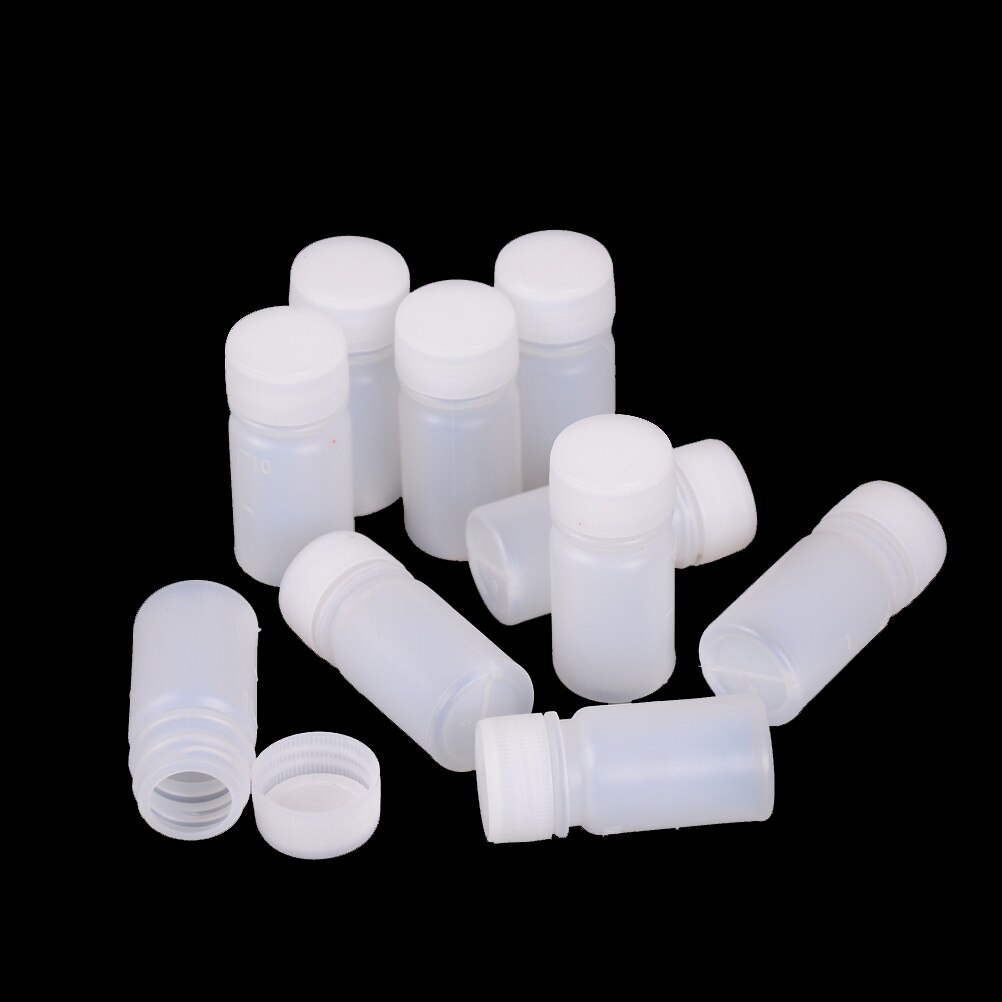 10 Pcs White PP Plastic Cylindrical Chemical Container Storage Reagent Bottle 10ML