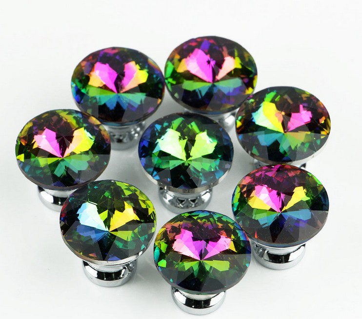 10 stks 30mm Colour Diamond Deurknoppen Kristalglas Kast Lade Pull Keukenkast Deur Kledingkast Handles Hardware