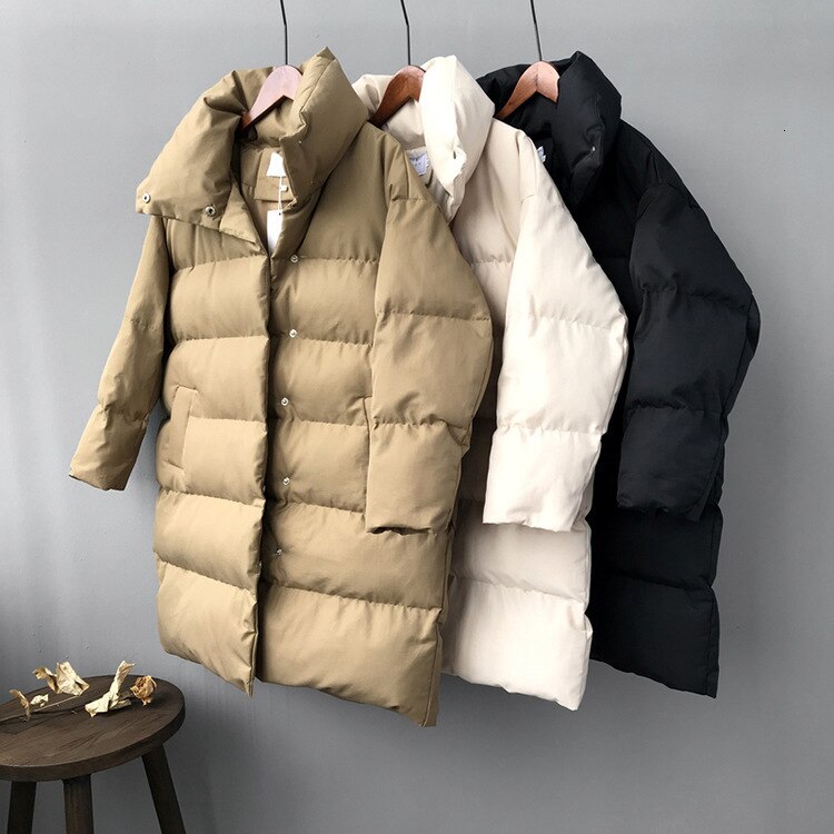 Ricorit Winter Capuchon Katoenen Gewatteerde Jas Vrouwen Lange Mouw Effen Kleur Warm Losse Lange Puffer Jassen Parka Jas куртка