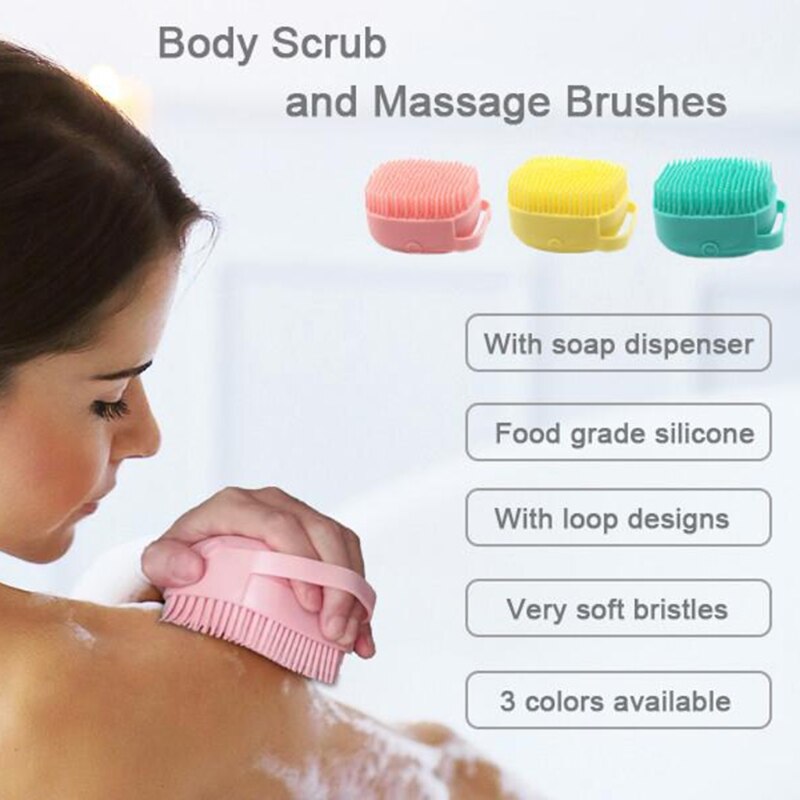 Silikon kroppsborste duschskrubber med duschgel dispenserfunktion mjuk badmassage exfolierande rengöring för kvinnor män