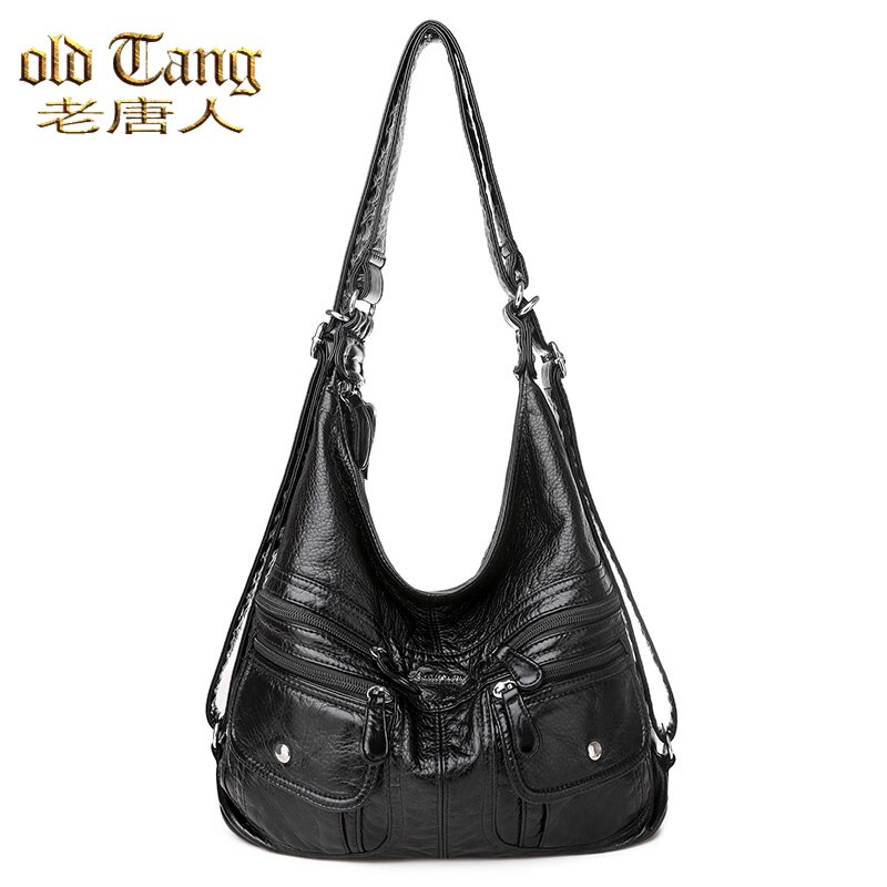 OLD TANG Leather Multifunction Shoulder Bags for Women Ladies Large Capacity Messenger Bag Women Bag