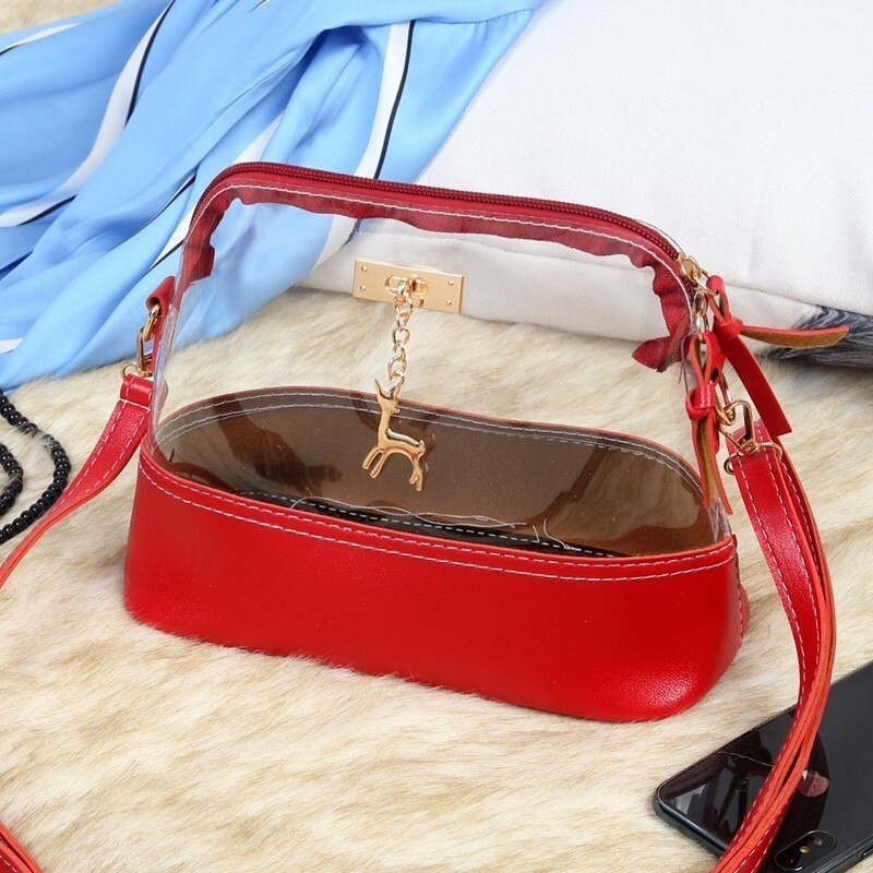 Herald kvinder gennemsigtig taske klar pvc gelé lille skal taske kvindelige sommer strand skuldertasker damer messenger taske: Rød
