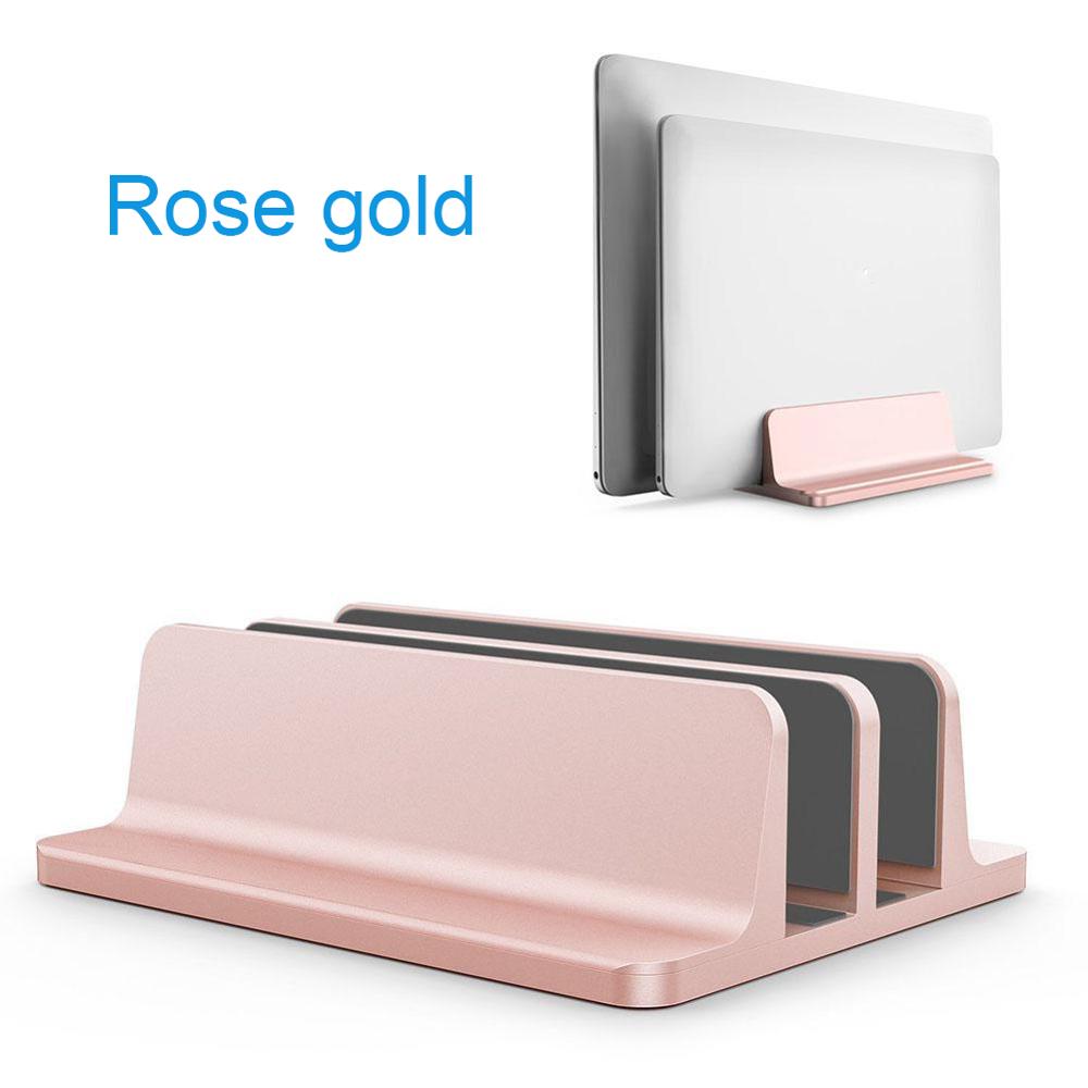 1/2 Ports Adjustable Aluminum Alloy Book Tablet Notebook Holder Standing Desk Laptop Stand Storage For Macbook Pro Air DELL iPad: 2 Ports Rose red