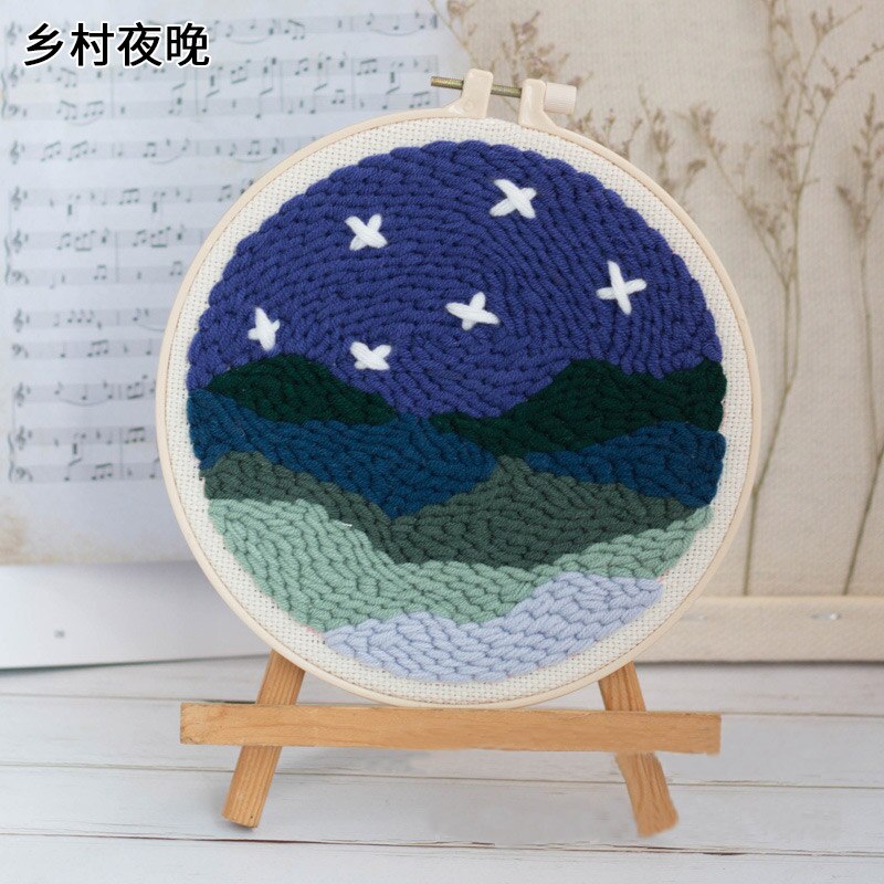 Kit de broderie pour débutants, matériel de bricolage , paquet de matériel de broderie, Kit de poinçons à l'aiguille, fournitures de broderie artisanale: CountryNight