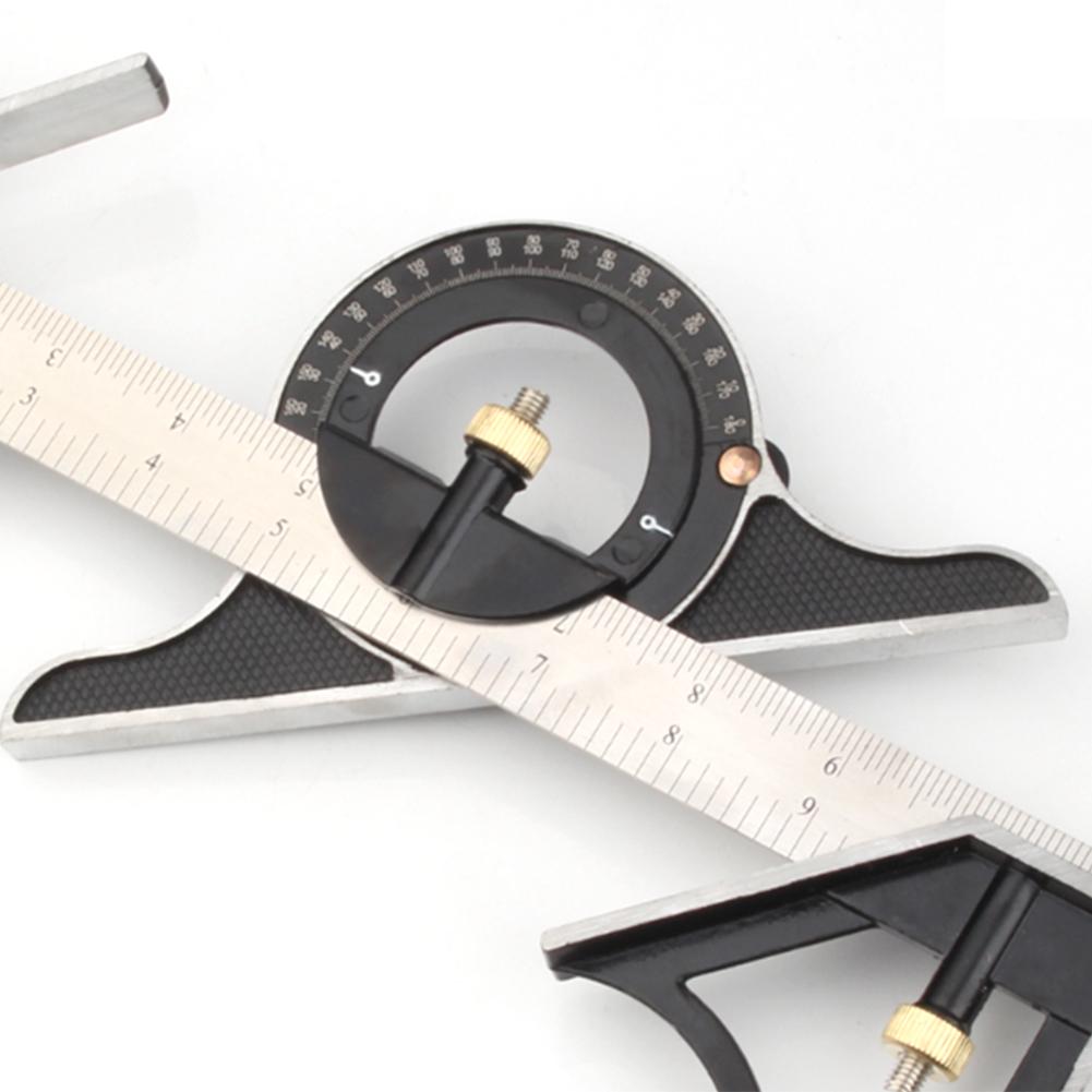 Stainless Steel Square Ruler Adjustable Sliding Combination Ruler Protractor Level Measuring Tool Set 0-180 Degree Measuring