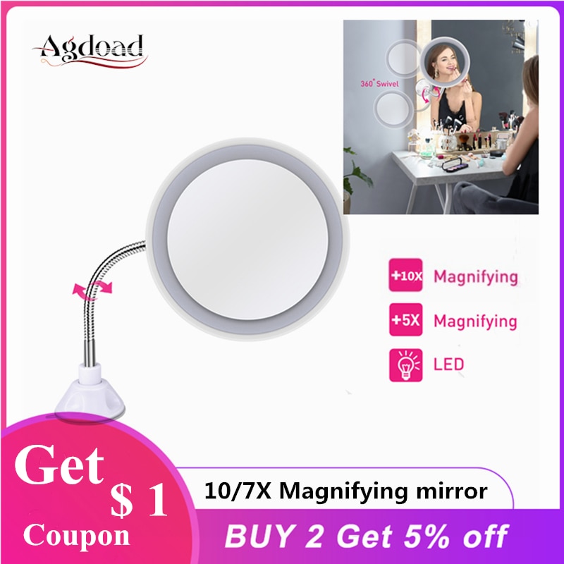 Magnifying Mirror 10/5X illuminated 24 LEDs Lighted Makeup Mirrors Table Bathroom 360° Swivel Shaving Cosmetic Mirror for Woman