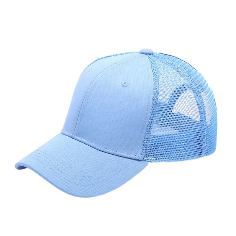 Unisex Cap Casual Plain Mesh Baseball Cap Adjustable Snapback Hats For Women Men Hip Hop Trucker Cap Streetwear Hat: LIGHT BLUE