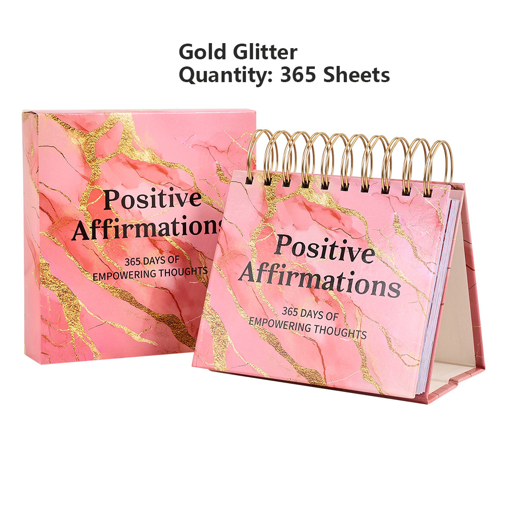 1 pc 365-dagen positieve bevestigingen bureaukalender staande flip-coil desktop kalender met inspirerende citaten kleur binnenpagina: Roze