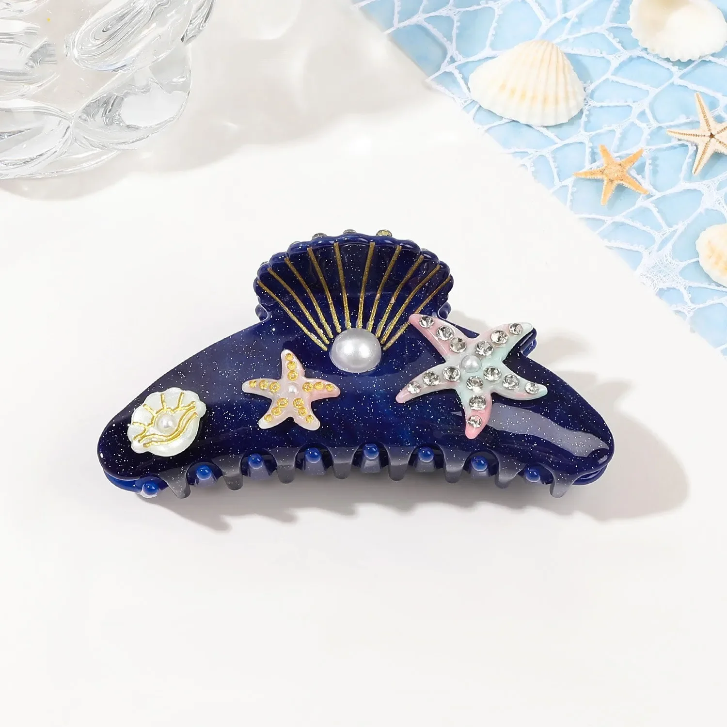 DuoShang Summer Rhinestone Starfish Hair Claw Acrylic Claw Clips Beach Ocean Series Crab Hair Clips for Women Hair Accessories: light brown