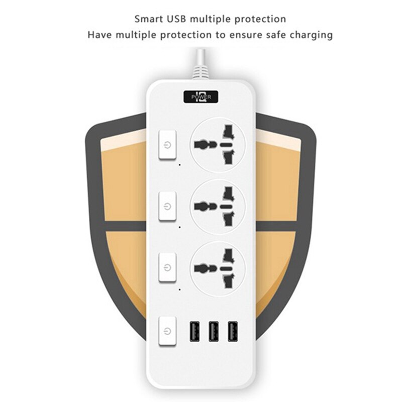 Steckdosenleiste mit 3 usb-anschlüssen , 5v joule 2a 6.5 cm langem verlängerungskabel 2500 überspannungsschutz für studentenwohnheime