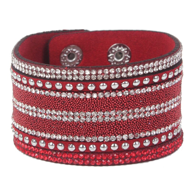 Multilayer Leather Rhinestones Wide Bracelets&Bangles Women Girls Men Chain Charms Wrap Bracelet Wristband Party Jewelry: B1963 E