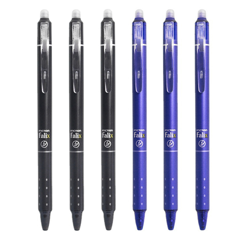 Juego de bolígrafos de Gel borrables retráctiles de 0,5mm con recargas, tinta de Gel negra y azul, borrador incorporado, suministros de oficina, Kit de papelería para exámenes: Morado