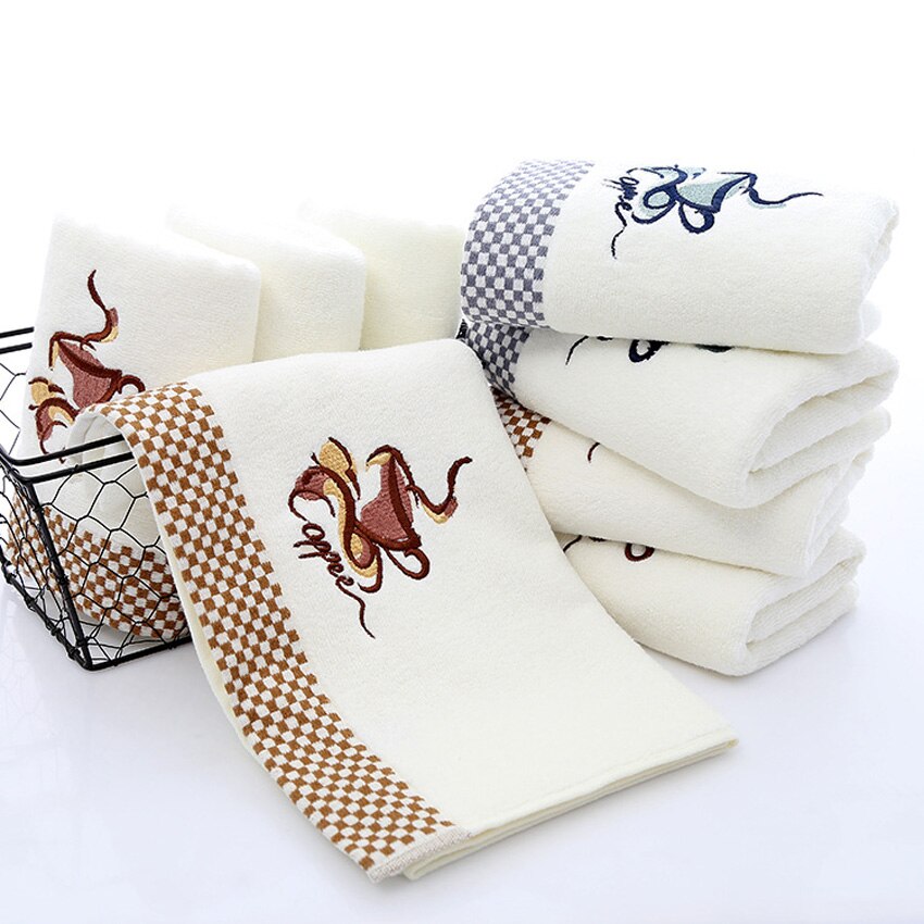 Embroidery Towel Set Pure Cotton Pure Color Sports Soft Printing Beauty Towel Plaid Bath Towel Adult Children Home Bathroom
