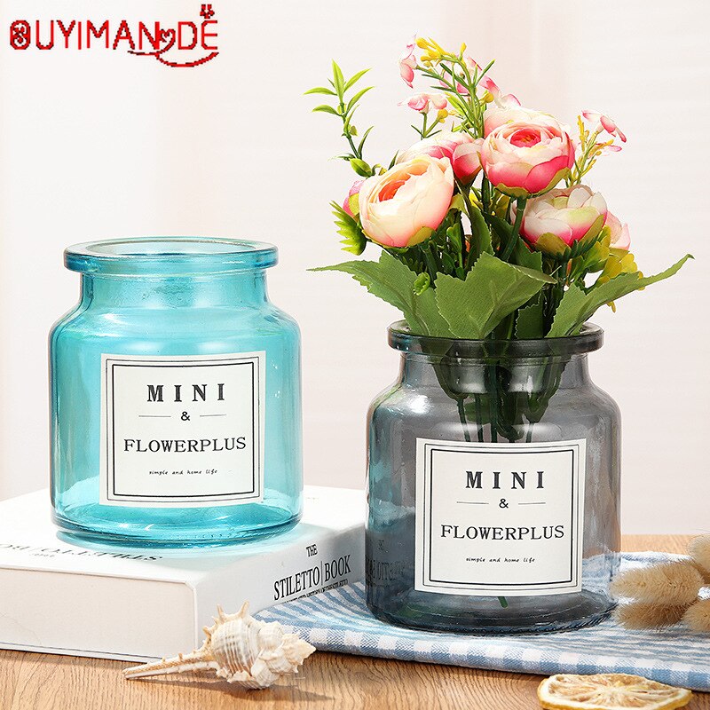 Nordisk vas mini hydroponic blommor grön dill blomma transparent glas torr vas delikat transparent vas