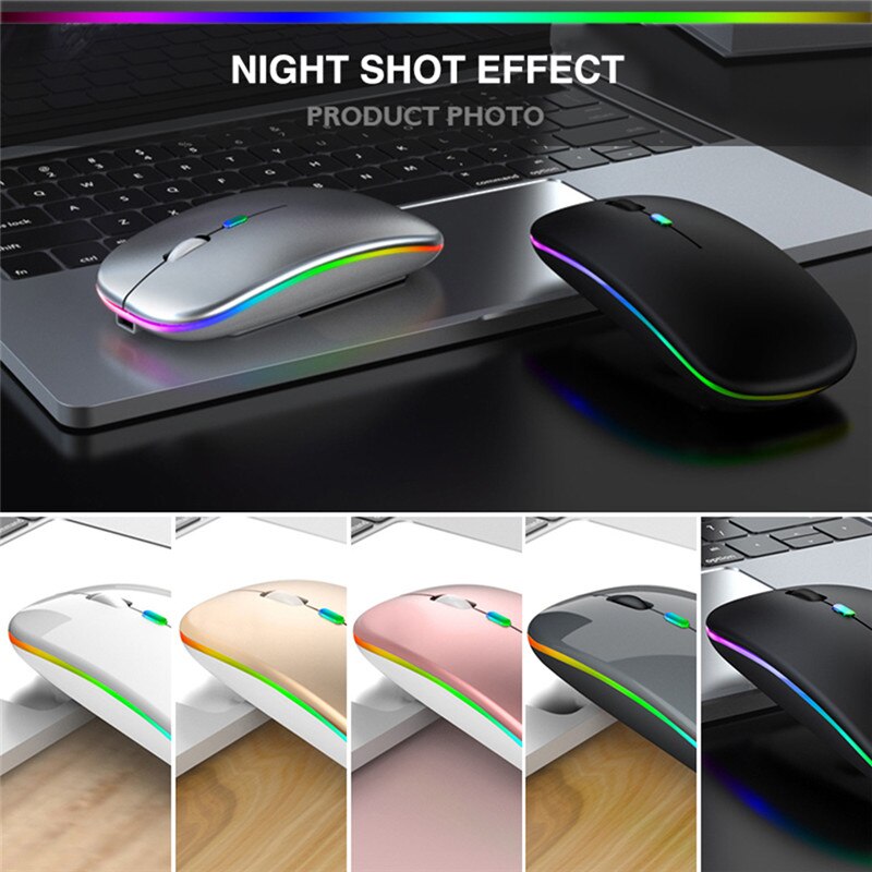 Trådløs mus super lydløs dual mode bluetooth 5.1 + 2.4gh genopladelig 1600 dpi ergonomisk spil til computer pc bærbar computer
