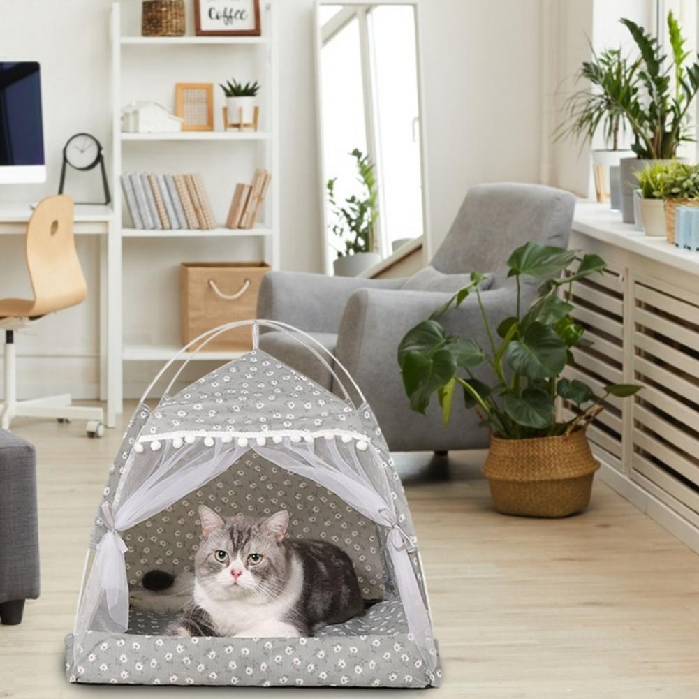 Cat Nest Semi-Enclosed Cat Tent, Pet Hut Shelter With Screen Door, Summer Cat Nest, Cat House Tent, Portable Teepee