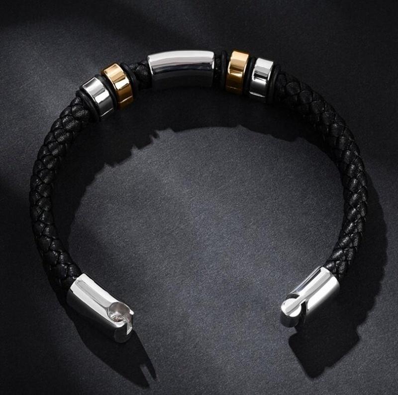 Trend preto tecido couro envolto pulseira metal fecho magnético para homem jóias casuais